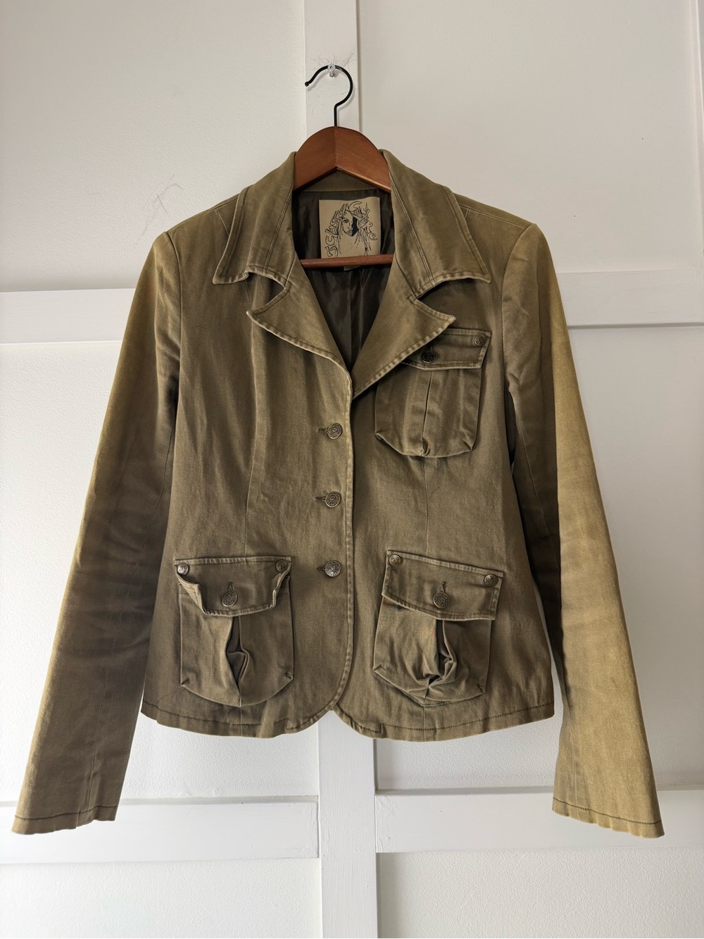 La Classe Couture Olive Stretch Cotton Utility Blazer Jacket Y2K Medium
